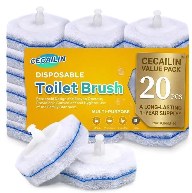 Main image of 20pcs Disposable Toilet Brush Refills, Replacement Scrubber Heads | Compatible with most toilet cleaning wands and systems, easy disposable refill heads for quick bathroom cleaning