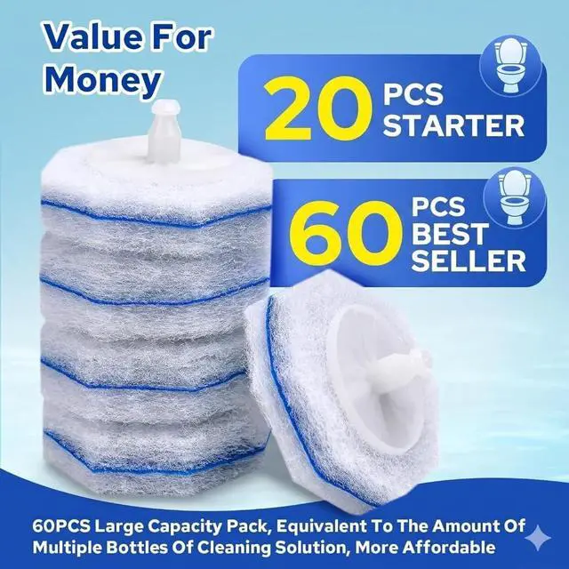 Alt view image 4 of 6 - 20pcs Disposable Toilet Brush Refills, Replacement Scrubber Heads | Compatible with most toilet cleaning wands and systems, easy disposable refill heads for quick bathroom cleaning