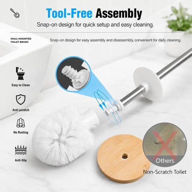Alt view image 4 of 7 - Toilet Bowl Brush and Holder Set, Shatterproof Ceramic-Look Base & Odor-Locking Lid, Long Stainless Steel Handle Toilet Cleaner Brush (Black)