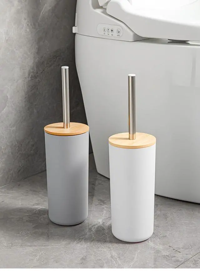 Alt view image 7 of 7 - Toilet Bowl Brush and Holder Set, Shatterproof Ceramic-Look Base & Odor-Locking Lid, Long Stainless Steel Handle Toilet Cleaner Brush (Black)
