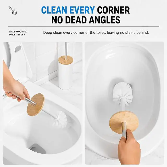 Alt view image 5 of 7 - Toilet Bowl Brush and Holder Set, Shatterproof Ceramic-Look Base & Odor-Locking Lid, Long Stainless Steel Handle Toilet Cleaner Brush (Black)