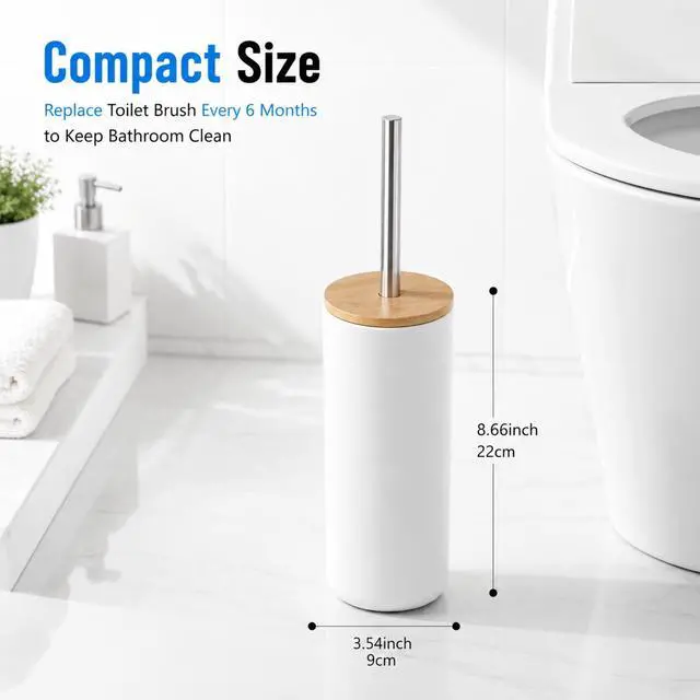 Alt view image 3 of 7 - Toilet Bowl Brush and Holder Set, Shatterproof Ceramic-Look Base & Odor-Locking Lid, Long Stainless Steel Handle Toilet Cleaner Brush (Black)