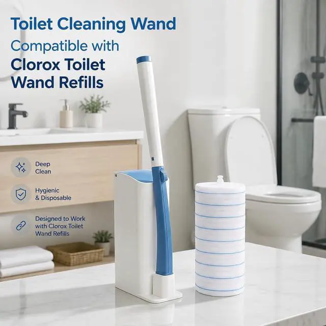 Alt view image 2 of 6 - Disposable Toilet Brush Starter Set with 10 Replacement Pads, Touchless Toilet Cleaning System, Compatible with Clorox Toilet Wand Refills for Bathroom Toilets