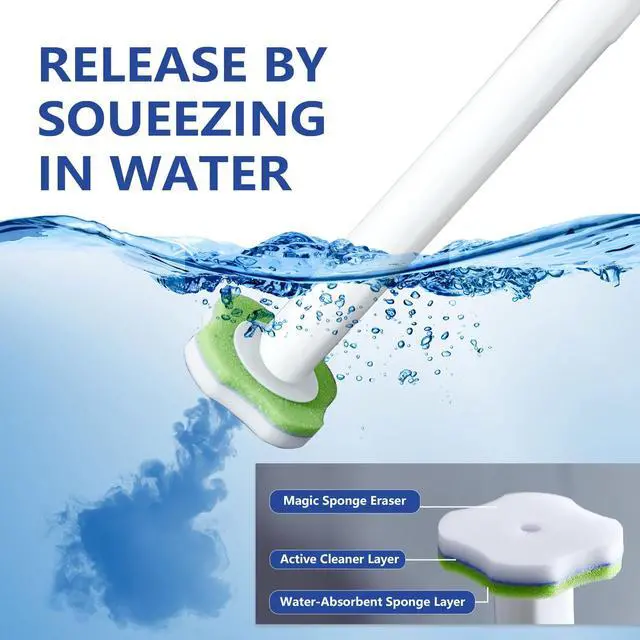 Alt view image 3 of 6 - Disposable Toilet Brush and Holder Set,30 Magic Sponge Eraser Refills | Wall Mounted,Deep Clean, Multi-Surface Cleaning,for Toilet Bowl Cleaners,Bathroom Cleaning, Bathtub