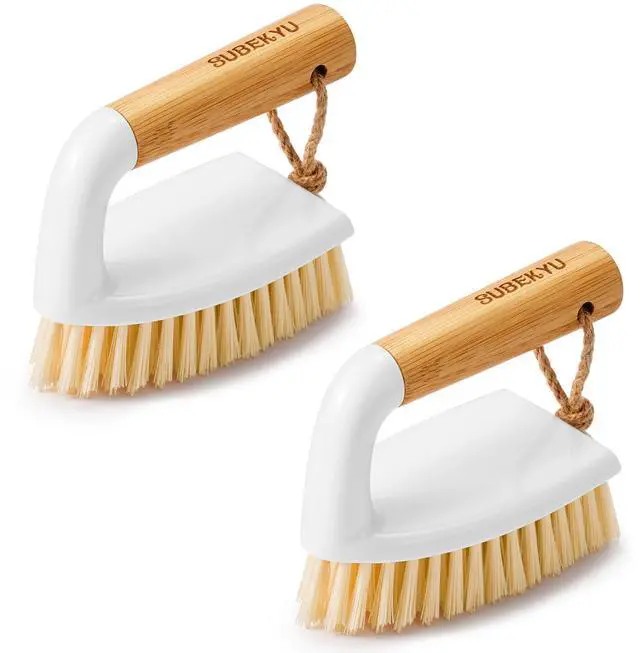 Main image of Scrub Brush, Cleaning Brushes with Handle for Household Use, Heavy Duty Scrub Brushes for Cleaning Bathroom Shower Toilet Bathtub Tile Floor Carpet, White, 2P