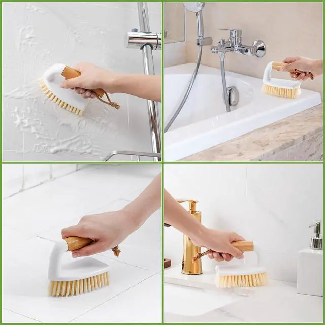 Alt view image 5 of 6 - Scrub Brush, Cleaning Brushes with Handle for Household Use, Heavy Duty Scrub Brushes for Cleaning Bathroom Shower Toilet Bathtub Tile Floor Carpet, White, 2P