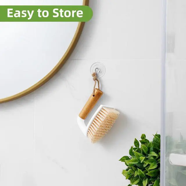 Alt view image 6 of 6 - Scrub Brush, Cleaning Brushes with Handle for Household Use, Heavy Duty Scrub Brushes for Cleaning Bathroom Shower Toilet Bathtub Tile Floor Carpet, White, 2P