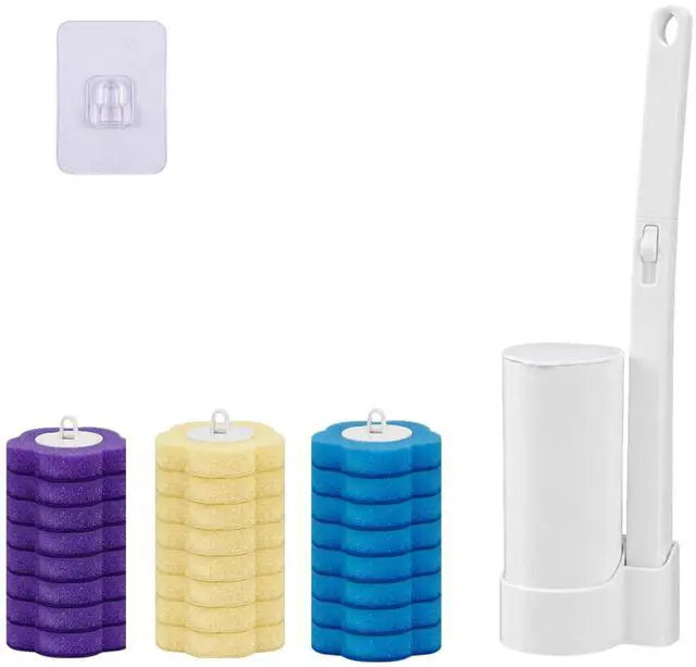 Main image of Disposable Toilet Brush Wand Starter Kit with 24 Pre-Loaded Cleaner-Infused Refills, Wall Mounted Toilet Bowl Cleaner System with Holder, Space-Saving Bathroom Cleaning Supplies for Home, RV