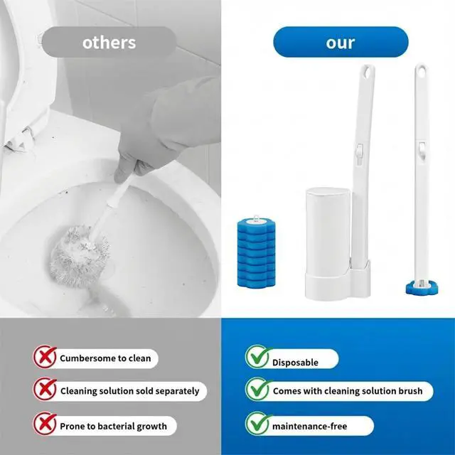 Alt view image 5 of 7 - Disposable Toilet Brush Wand Starter Kit with 24 Pre-Loaded Cleaner-Infused Refills, Wall Mounted Toilet Bowl Cleaner System with Holder, Space-Saving Bathroom Cleaning Supplies for Home, RV