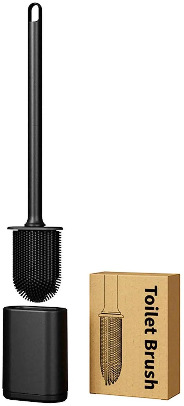 Main image of Dual-Sided RV Silicone Toilet Brush with TPR Bristles & Detachable ABS Handle Set, Wall Mountable Toilet Bowl Brush,Flexible Cleaners Brushes for 360°Deep Cleaning Bathroom/Camper (Black)