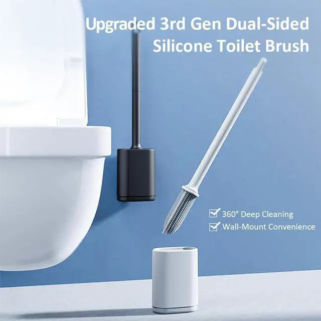 Alt view image 2 of 7 - Dual-Sided RV Silicone Toilet Brush with TPR Bristles & Detachable ABS Handle Set, Wall Mountable Toilet Bowl Brush,Flexible Cleaners Brushes for 360°Deep Cleaning Bathroom/Camper (Black)