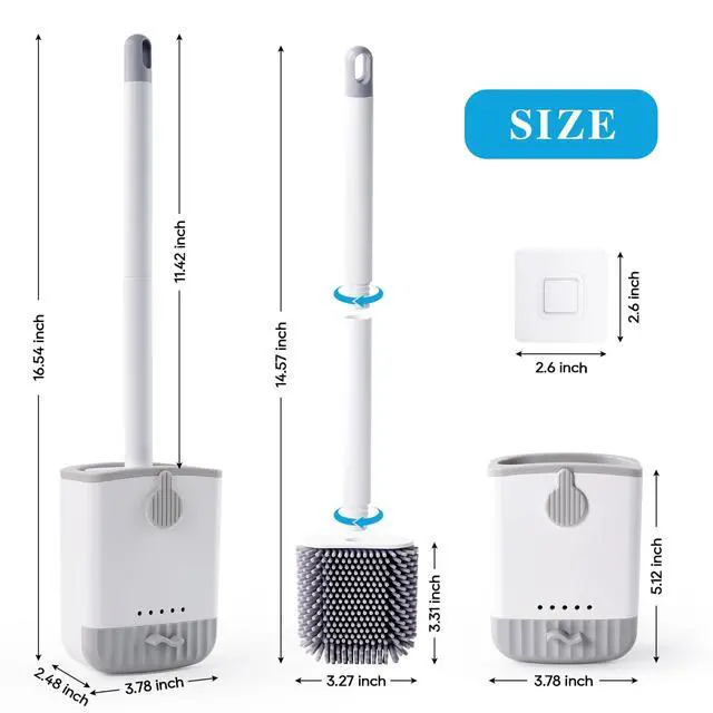 Alt view image 2 of 7 - Silicone Toilet Bowl Brush with Holder, 2 Pack, White | Ventilated Holder, Floor Standing & Wall Mounted, Toilet Cleaner Brush for RV Travel, Camper, Family Bathroom