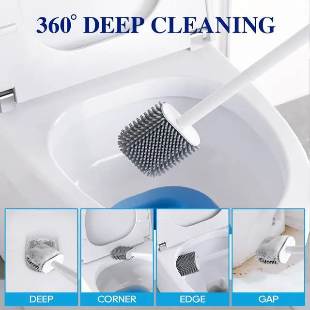 Alt view image 3 of 7 - Silicone Toilet Bowl Brush with Holder, 2 Pack, White | Ventilated Holder, Floor Standing & Wall Mounted, Toilet Cleaner Brush for RV Travel, Camper, Family Bathroom