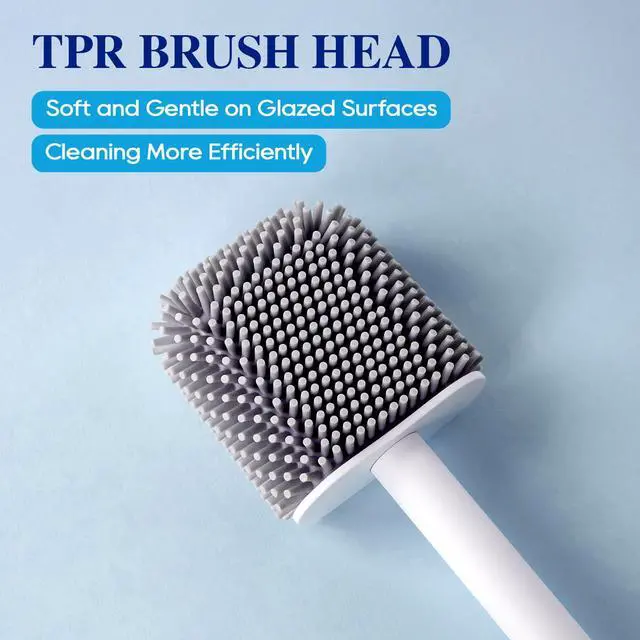 Alt view image 4 of 7 - Silicone Toilet Bowl Brush with Holder, 2 Pack, White | Ventilated Holder, Floor Standing & Wall Mounted, Toilet Cleaner Brush for RV Travel, Camper, Family Bathroom