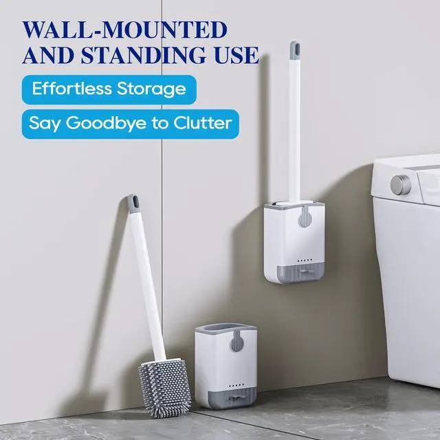 Alt view image 6 of 7 - Silicone Toilet Bowl Brush with Holder, 2 Pack, White | Ventilated Holder, Floor Standing & Wall Mounted, Toilet Cleaner Brush for RV Travel, Camper, Family Bathroom