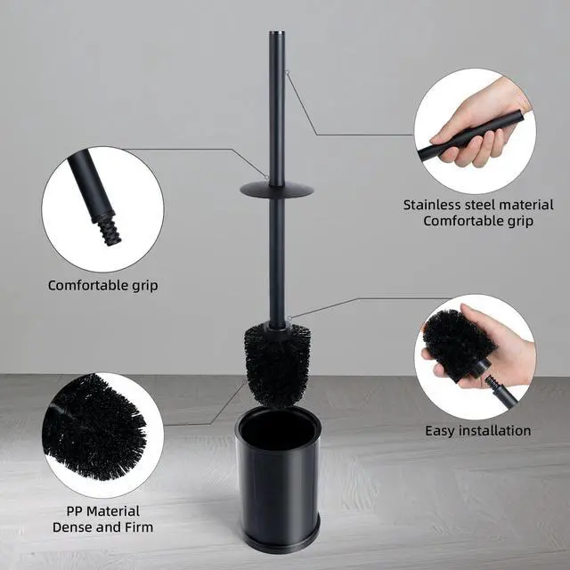 Alt view image 2 of 6 - Toilet Bowl Brush and Holder Long Handle Toilet Brush for Bathroom Toilet Scrubbing Brush with Stainless Steel Base for Domestic Deep Cleaning Under Rims (Black 1)