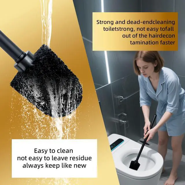 Alt view image 4 of 6 - Toilet Bowl Brush and Holder Long Handle Toilet Brush for Bathroom Toilet Scrubbing Brush with Stainless Steel Base for Domestic Deep Cleaning Under Rims (Black 1)