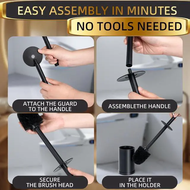 Alt view image 5 of 6 - Toilet Bowl Brush and Holder Long Handle Toilet Brush for Bathroom Toilet Scrubbing Brush with Stainless Steel Base for Domestic Deep Cleaning Under Rims (Black 1)