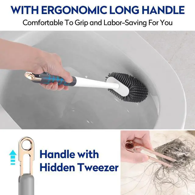 Alt view image 4 of 6 - Toilet Bowl Cleaning Set - Silicone Brush with Holder, Deep Cleaning Scrubber - Light Gray