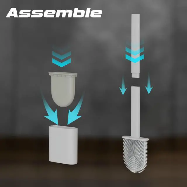 Alt view image 4 of 7 - Silicone Toilet Brushes & Holders Pack of 2 Long Non-Slip Handle, Flexible Bristles for Easy Cleaning Modern Drip-Free Base, Durable White Bathroom Toilet Brush Set with Holder