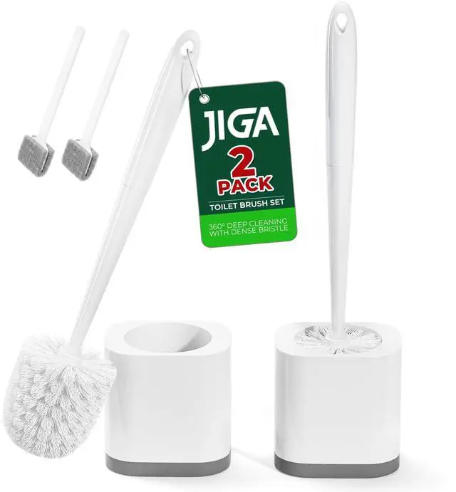 Main image of Toilet Bowl Brush and Holder, White, 2 Pack | Deep Cleaning, Ergonomic Handle, Modern Design, with Groove Gap Brushes, Space Saving, Bathroom Accessories