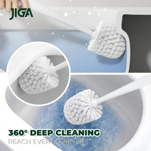 Alt view image 2 of 7 - Toilet Bowl Brush and Holder, White, 2 Pack | Deep Cleaning, Ergonomic Handle, Modern Design, with Groove Gap Brushes, Space Saving, Bathroom Accessories