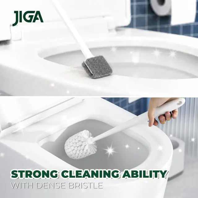 Alt view image 3 of 7 - Toilet Bowl Brush and Holder, White, 2 Pack | Deep Cleaning, Ergonomic Handle, Modern Design, with Groove Gap Brushes, Space Saving, Bathroom Accessories