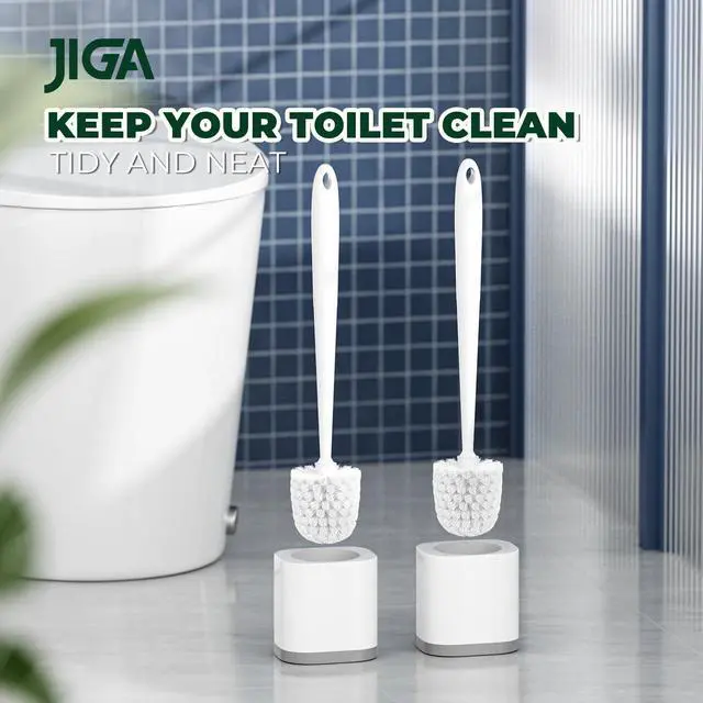 Alt view image 4 of 7 - Toilet Bowl Brush and Holder, White, 2 Pack | Deep Cleaning, Ergonomic Handle, Modern Design, with Groove Gap Brushes, Space Saving, Bathroom Accessories