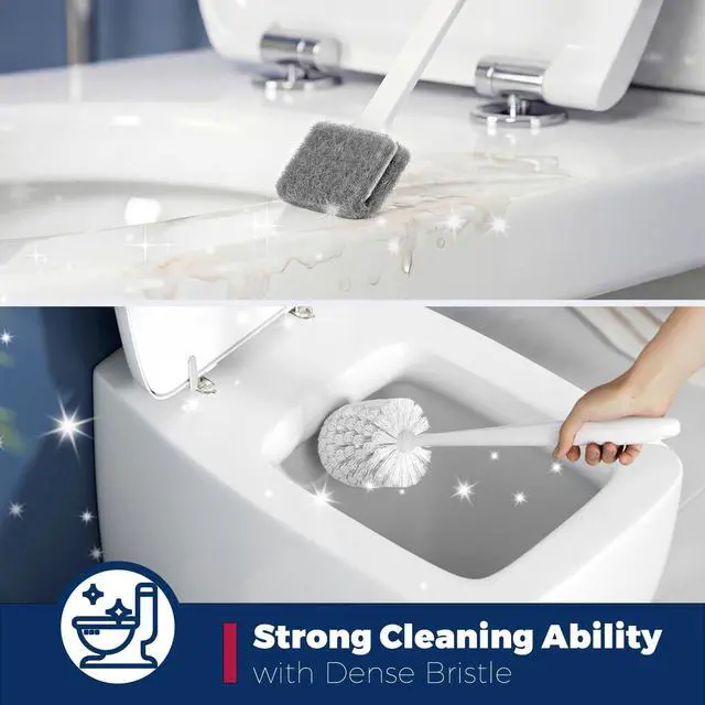 Alt view image 3 of 7 - Toilet Brush and Holder Set, Compact Design, 2 Pack, White | Bathroom Accessories, Ergonomic Handle, Space Saving, Dense Bristles, Deep Cleaning, Scrubber, with 2 Groove Gap Brushes