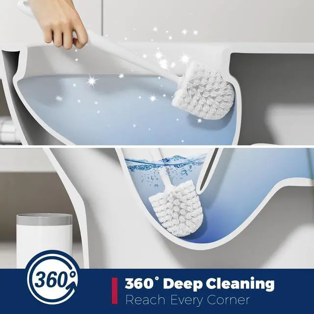Alt view image 2 of 7 - Toilet Brush and Holder Set, Compact Design, 2 Pack, White | Bathroom Accessories, Ergonomic Handle, Space Saving, Dense Bristles, Deep Cleaning, Scrubber, with 2 Groove Gap Brushes