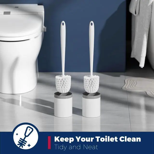 Alt view image 4 of 7 - Toilet Brush and Holder Set, Compact Design, 2 Pack, White | Bathroom Accessories, Ergonomic Handle, Space Saving, Dense Bristles, Deep Cleaning, Scrubber, with 2 Groove Gap Brushes