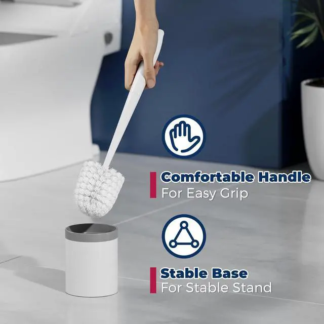 Alt view image 5 of 7 - Toilet Brush and Holder Set, Compact Design, 2 Pack, White | Bathroom Accessories, Ergonomic Handle, Space Saving, Dense Bristles, Deep Cleaning, Scrubber, with 2 Groove Gap Brushes
