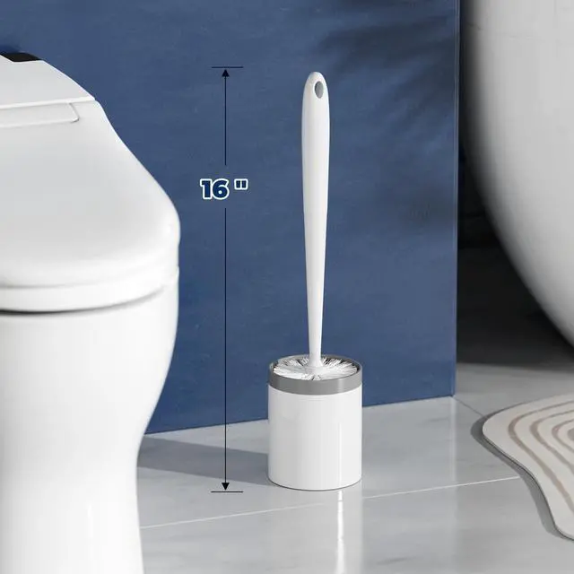 Alt view image 6 of 7 - Toilet Brush and Holder Set, Compact Design, 2 Pack, White | Bathroom Accessories, Ergonomic Handle, Space Saving, Dense Bristles, Deep Cleaning, Scrubber, with 2 Groove Gap Brushes