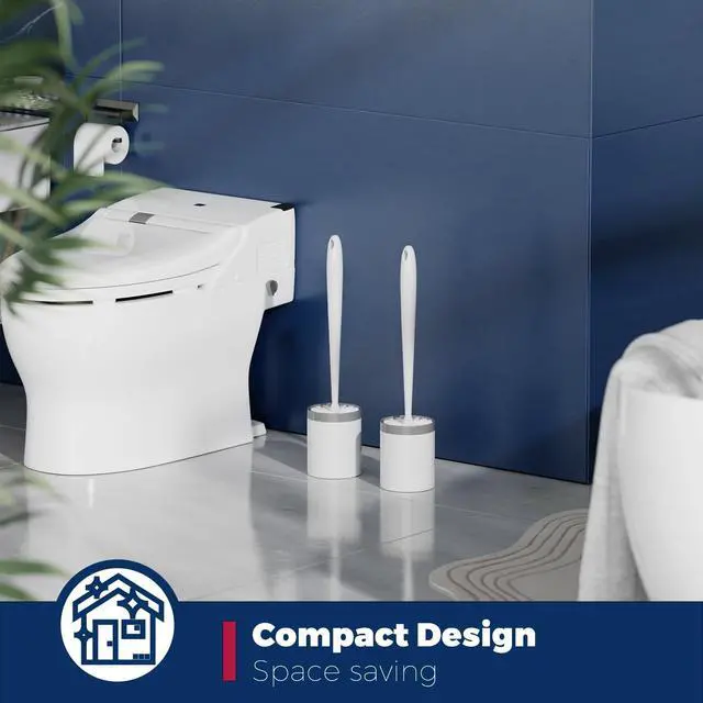 Alt view image 7 of 7 - Toilet Brush and Holder Set, Compact Design, 2 Pack, White | Bathroom Accessories, Ergonomic Handle, Space Saving, Dense Bristles, Deep Cleaning, Scrubber, with 2 Groove Gap Brushes