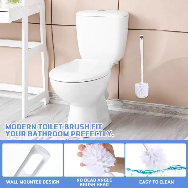 Alt view image 3 of 6 - 1 Pcs White Toilet Bowl Brush, Soft Bristle Bathroom Scrubber with Long Plastic Handle, Cleaning Brushes for Household, Commercial & Hospitality
