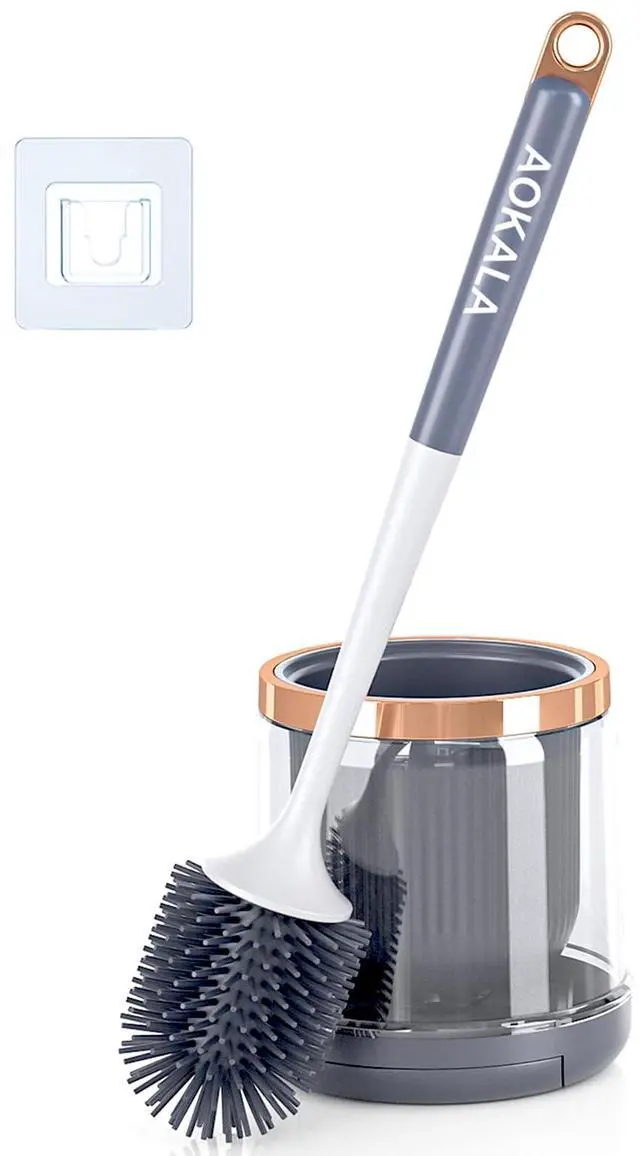 Main image of Silicone Toilet Brush and Holder Set, Toilet Bowl Brush with Tweezers Long Handle, Toilet Cleaner Brush for Bathroom Deep Cleaning, Elegant Toilet Scrubber Bathroom Accessories (Dark Gray)
