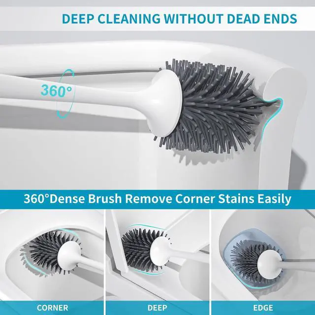 Alt view image 2 of 7 - Silicone Toilet Brush and Holder Set, Toilet Bowl Brush with Tweezers Long Handle, Toilet Cleaner Brush for Bathroom Deep Cleaning, Elegant Toilet Scrubber Bathroom Accessories (Dark Gray)