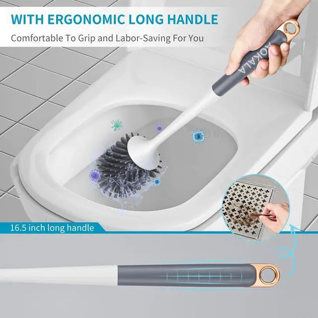 Alt view image 3 of 7 - Silicone Toilet Brush and Holder Set, Toilet Bowl Brush with Tweezers Long Handle, Toilet Cleaner Brush for Bathroom Deep Cleaning, Elegant Toilet Scrubber Bathroom Accessories (Dark Gray)
