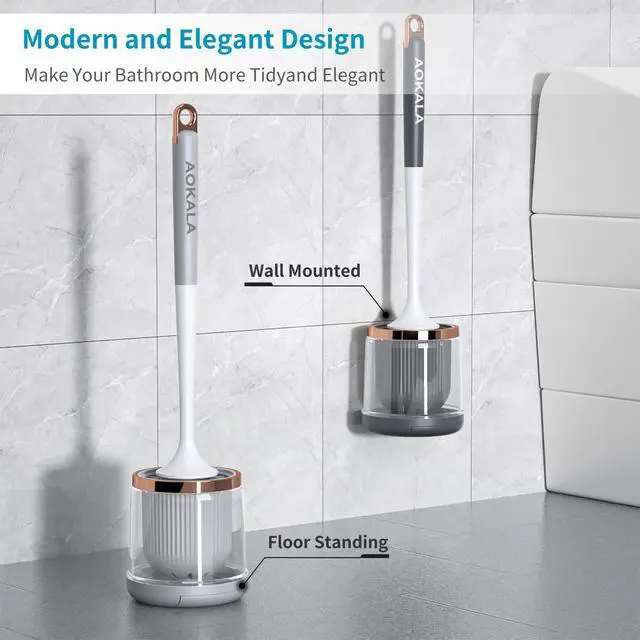 Alt view image 6 of 7 - Silicone Toilet Brush and Holder Set, Toilet Bowl Brush with Tweezers Long Handle, Toilet Cleaner Brush for Bathroom Deep Cleaning, Elegant Toilet Scrubber Bathroom Accessories (Dark Gray)