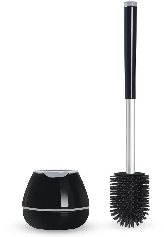 Main image of Toilet Brush and Holder Set, Black Silicone Toilet Bowl Cleaner Brush, Toilet Scrubber Brush with Tweezers for Bathroom Cleaning, RV Accessories and House Organization Must-Haves