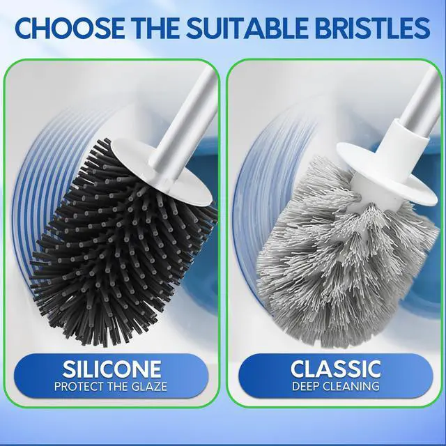 Alt view image 3 of 6 - Toilet Brush and Holder Set, Black Silicone Toilet Bowl Cleaner Brush, Toilet Scrubber Brush with Tweezers for Bathroom Cleaning, RV Accessories and House Organization Must-Haves