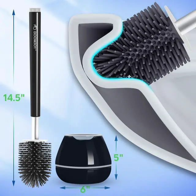 Alt view image 6 of 6 - Toilet Brush and Holder Set, Black Silicone Toilet Bowl Cleaner Brush, Toilet Scrubber Brush with Tweezers for Bathroom Cleaning, RV Accessories and House Organization Must-Haves