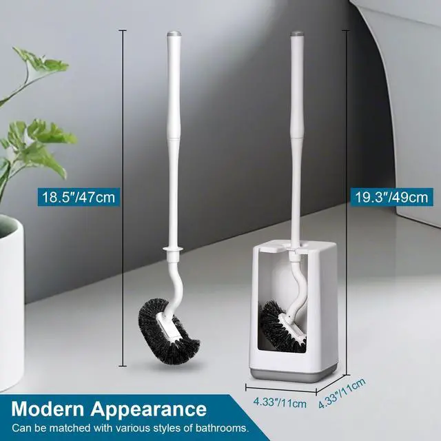 Alt view image 3 of 7 - Toilet Bowl Brush and Holder Sturdy Plastic Long Handled Toilet Brushes for Bathroom with Ventilated Base Easy to Assemble for Deep Cleaning (White 1)