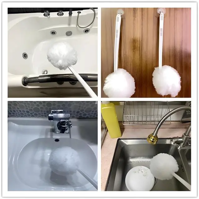 Alt view image 4 of 7 - 4 Pack Toilet Bowl Swab Brush Set Soft Polyester Head Toilet Cleaning Brush, 15 x 5 Inch White Bathroom Bowl Scrubber, Durable Long Handle Toilet Brush for Deep Cleaning