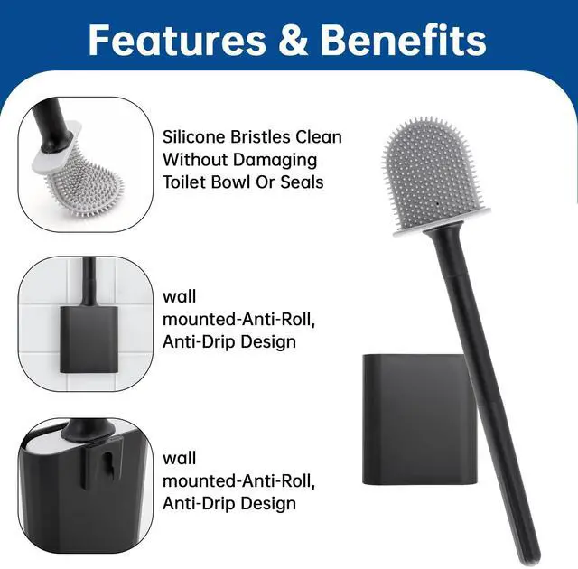 Alt view image 4 of 7 - RV Essentials, RV Toilet Brush, Toilet Brush Silicone Won't Damage Toilets, Wall Mounted Toilet Brush Black-Anti-Roll, Anti-Drip Design, Suitable for RV Travel Trailers and Campers