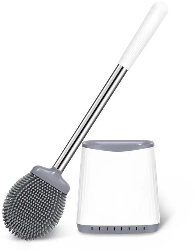Main image of Silicone Toilet Brush and Holder, Flexible Bowl Brush Head with Ventilated Holder, Wall Mounted Compact Set for Bathroom Cleaning