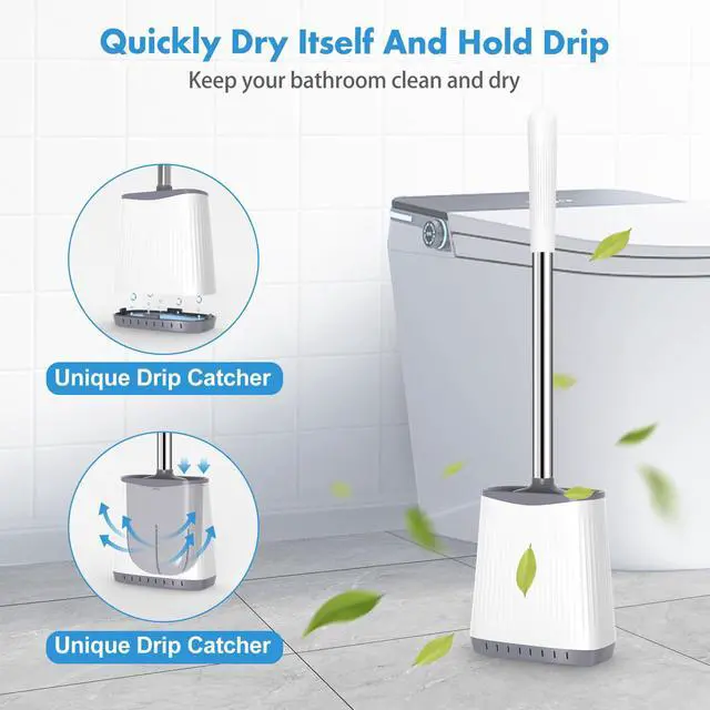 Alt view image 4 of 7 - Silicone Toilet Brush and Holder, Flexible Bowl Brush Head with Ventilated Holder, Wall Mounted Compact Set for Bathroom Cleaning