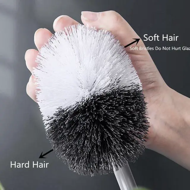 Alt view image 2 of 7 - Curved C Toilet Bowl Brush 2Pk Gray&White No Holder Bath Cleaning | Curved toilet brush cleans under rim. Comes with 2 adhesive wall hooks for space-saving storage in bathrooms.
