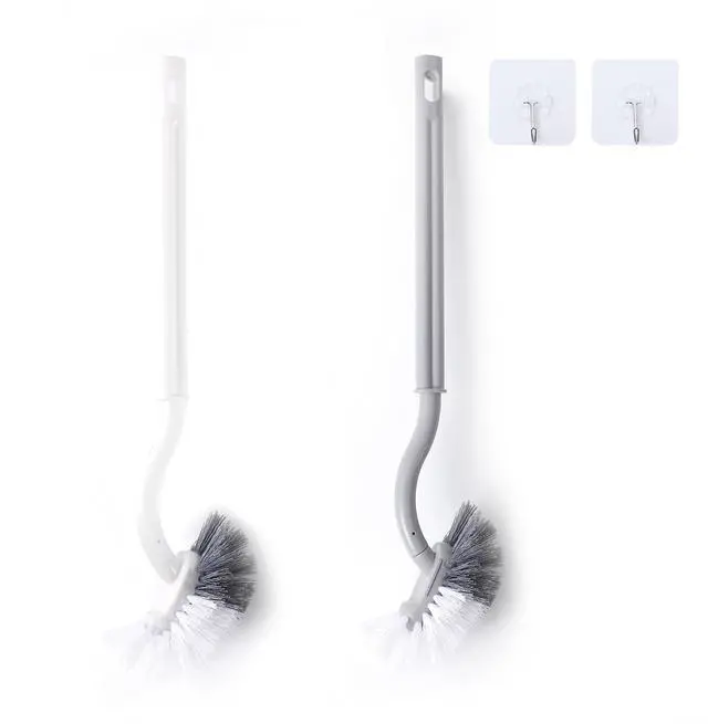 Main image of Curved C Toilet Bowl Brush 2Pk Gray&White No Holder Bath Cleaning | Curved toilet brush cleans under rim. Comes with 2 adhesive wall hooks for space-saving storage in bathrooms.