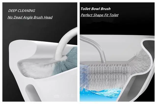Alt view image 3 of 7 - Curved C Toilet Bowl Brush 2Pk Gray&White No Holder Bath Cleaning | Curved toilet brush cleans under rim. Comes with 2 adhesive wall hooks for space-saving storage in bathrooms.